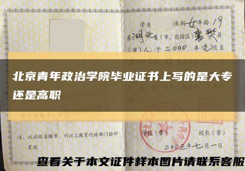 北京青年政治学院毕业证书上写的是大专还是高职缩略图