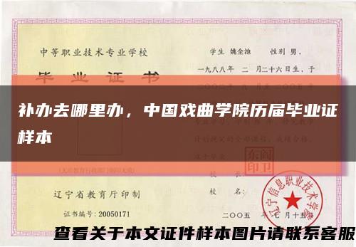 补办去哪里办，中国戏曲学院历届毕业证样本缩略图