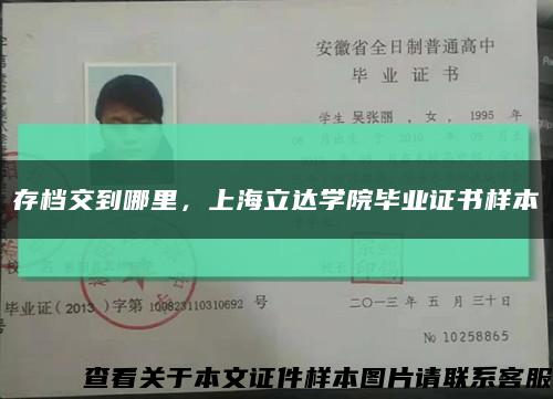 存档交到哪里，上海立达学院毕业证书样本缩略图