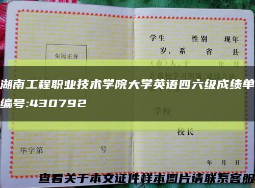 湖南工程职业技术学院大学英语四六级成绩单编号:430792缩略图