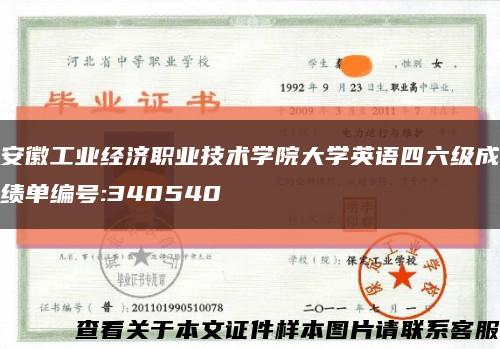 安徽工业经济职业技术学院大学英语四六级成绩单编号:340540缩略图