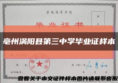 亳州涡阳县第三中学毕业证样本缩略图