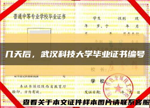 几天后，武汉科技大学毕业证书编号缩略图