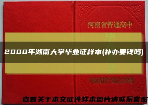 2000年湖南大学毕业证样本(补办要钱吗)缩略图