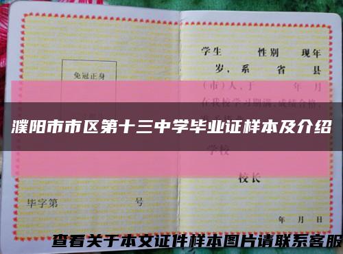 濮阳市市区第十三中学毕业证样本及介绍缩略图