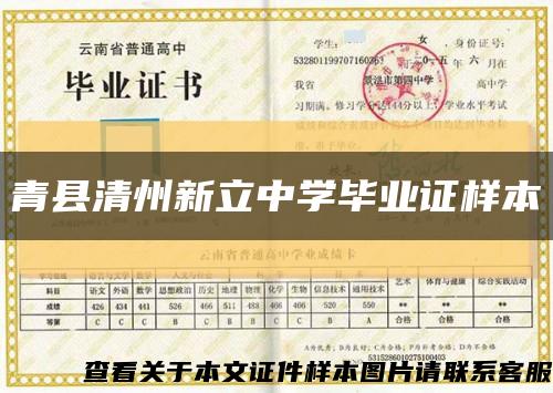 青县清州新立中学毕业证样本缩略图