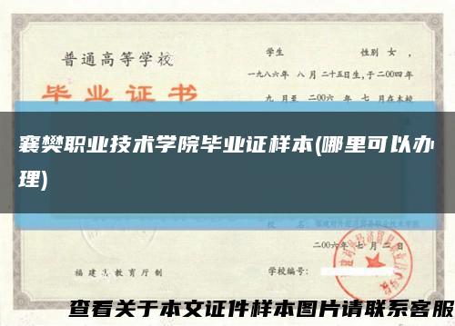 襄樊职业技术学院毕业证样本(哪里可以办理)缩略图