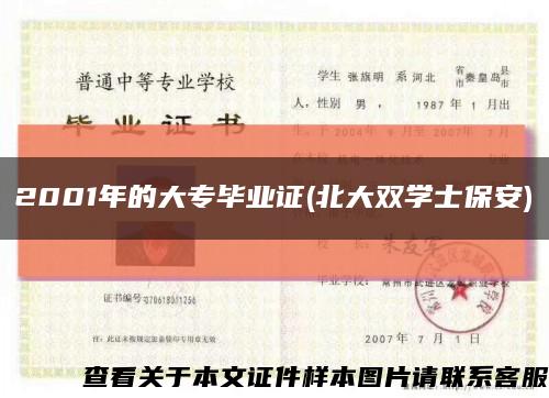 2001年的大专毕业证(北大双学士保安)缩略图