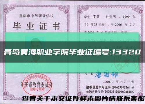 青岛黄海职业学院毕业证编号:13320缩略图