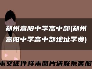 郑州嵩阳中学高中部(郑州嵩阳中学高中部地址学费)缩略图