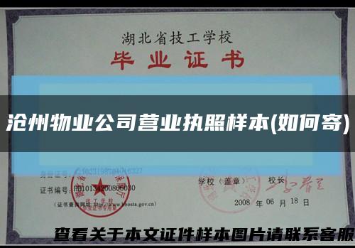 沧州物业公司营业执照样本(如何寄)缩略图