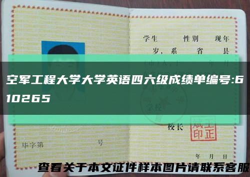 空军工程大学大学英语四六级成绩单编号:610265缩略图
