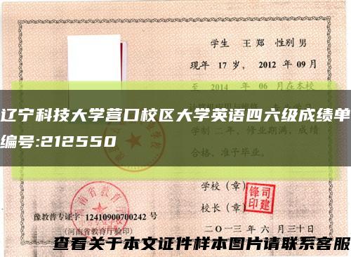 辽宁科技大学营口校区大学英语四六级成绩单编号:212550缩略图
