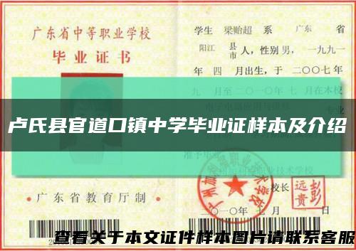 卢氏县官道口镇中学毕业证样本及介绍缩略图
