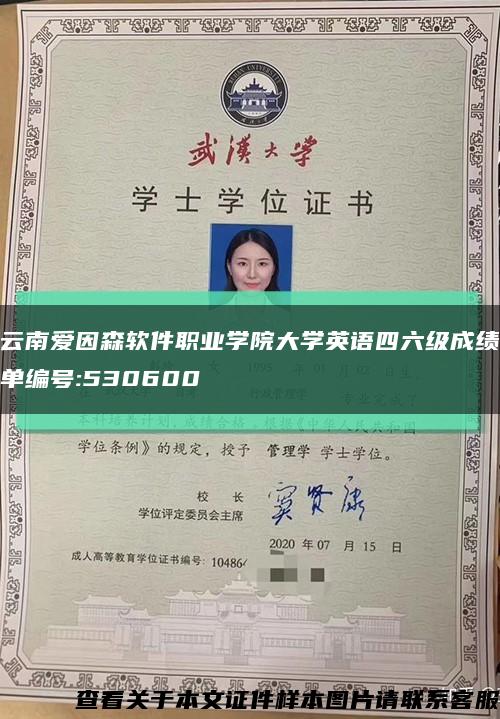 云南爱因森软件职业学院大学英语四六级成绩单编号:530600缩略图