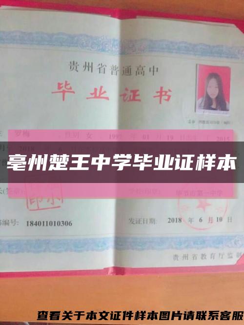 亳州楚王中学毕业证样本缩略图