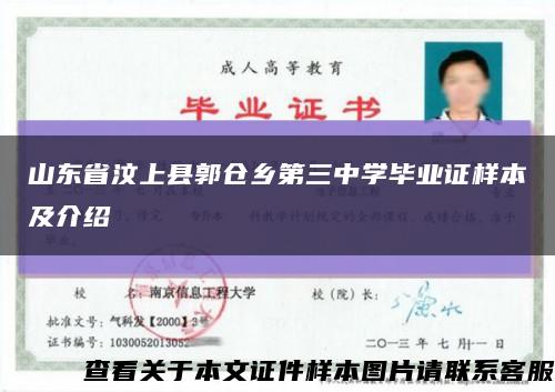 山东省汶上县郭仓乡第三中学毕业证样本及介绍缩略图