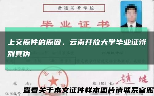 上交原件的原因，云南开放大学毕业证辨别真伪缩略图