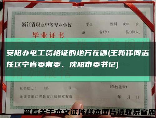 安阳办电工资格证的地方在哪(王新伟同志任辽宁省委常委、沈阳市委书记)缩略图