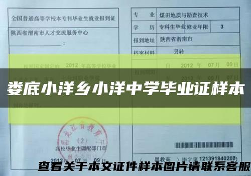 娄底小洋乡小洋中学毕业证样本缩略图