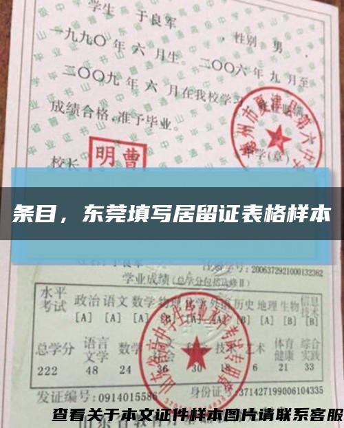 条目，东莞填写居留证表格样本缩略图