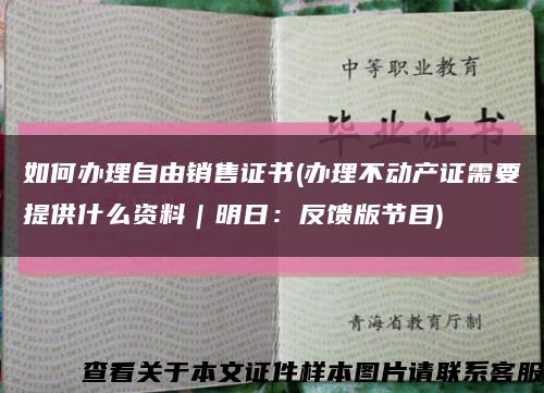 如何办理自由销售证书(办理不动产证需要提供什么资料｜明日：反馈版节目)缩略图