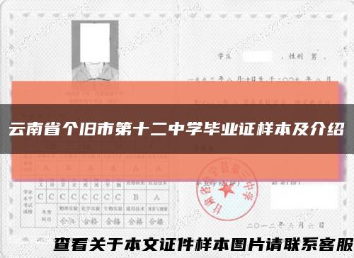 云南省个旧市第十二中学毕业证样本及介绍缩略图
