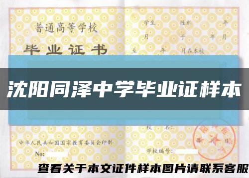 沈阳同泽中学毕业证样本缩略图