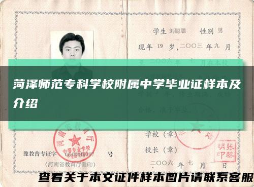 菏泽师范专科学校附属中学毕业证样本及介绍缩略图