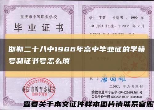 邯郸二十八中1986年高中毕业证的学籍号和证书号怎么填缩略图