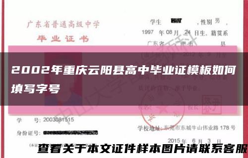 2002年重庆云阳县高中毕业证模板如何填写字号缩略图