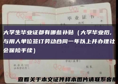 大学生毕业证都有哪些补贴（大学毕业后,与用人单位签订劳动合同一年以上并办理社会保险手续）缩略图