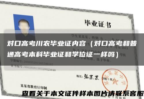 对口高考川农毕业证内容（对口高考和普通高考本科毕业证和学位证一样吗）缩略图