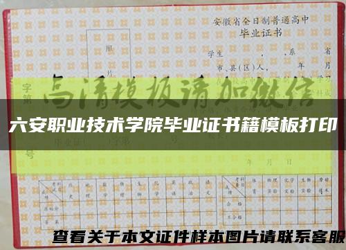 六安职业技术学院毕业证书籍模板打印缩略图