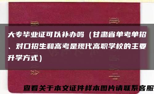 大专毕业证可以补办吗（甘肃省单考单招、对口招生和高考是现代高职学校的主要升学方式）缩略图