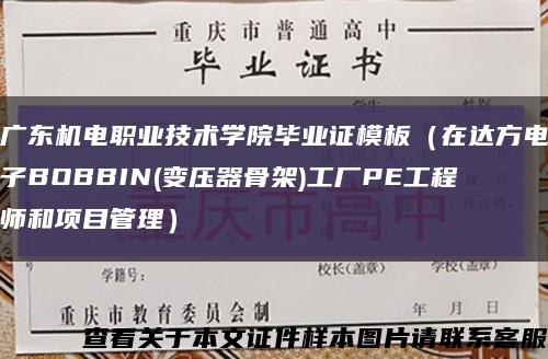 广东机电职业技术学院毕业证模板（在达方电子BOBBIN(变压器骨架)工厂PE工程师和项目管理）缩略图