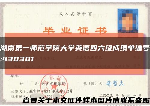 湖南第一师范学院大学英语四六级成绩单编号:430301缩略图