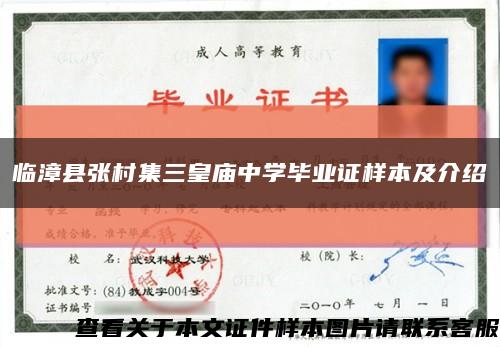 临漳县张村集三皇庙中学毕业证样本及介绍缩略图