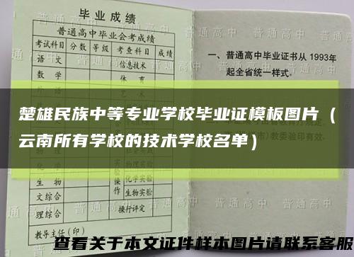 楚雄民族中等专业学校毕业证模板图片（云南所有学校的技术学校名单）缩略图