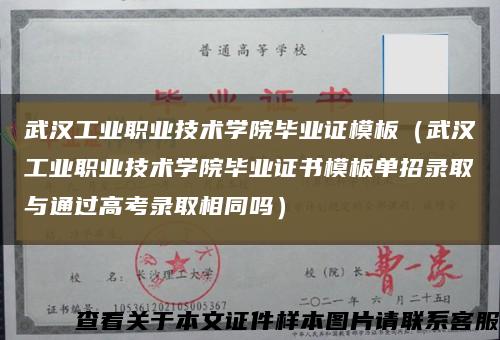武汉工业职业技术学院毕业证模板（武汉工业职业技术学院毕业证书模板单招录取与通过高考录取相同吗）缩略图