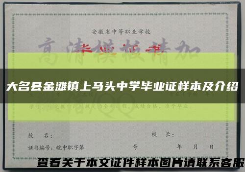 大名县金滩镇上马头中学毕业证样本及介绍缩略图