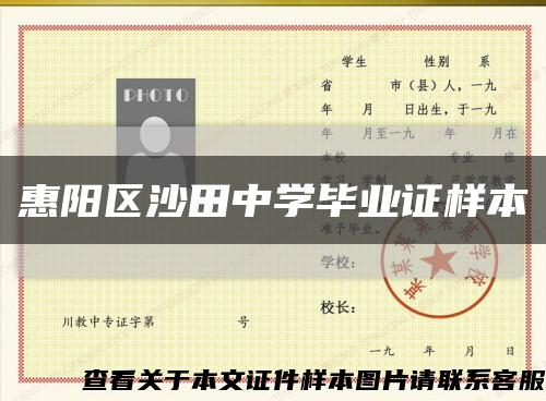 惠阳区沙田中学毕业证样本缩略图