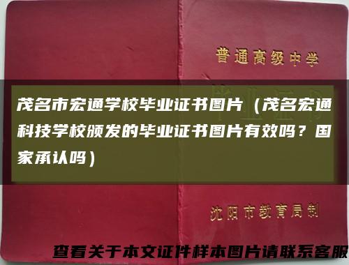 茂名市宏通学校毕业证书图片（茂名宏通科技学校颁发的毕业证书图片有效吗？国家承认吗）缩略图