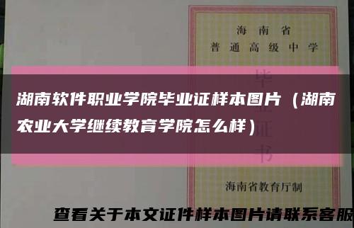 湖南软件职业学院毕业证样本图片（湖南农业大学继续教育学院怎么样）缩略图