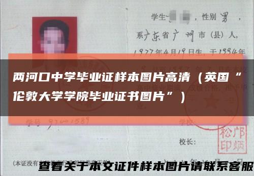 两河口中学毕业证样本图片高清（英国“伦敦大学学院毕业证书图片”）缩略图