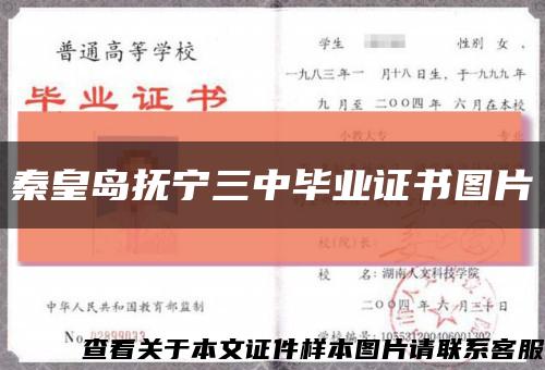 秦皇岛抚宁三中毕业证书图片缩略图