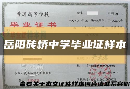 岳阳砖桥中学毕业证样本缩略图