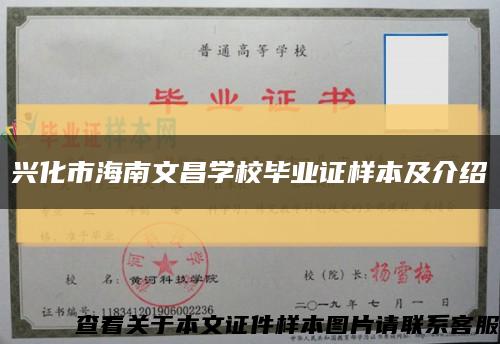 兴化市海南文昌学校毕业证样本及介绍缩略图