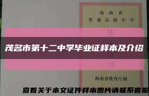 茂名市第十二中学毕业证样本及介绍缩略图