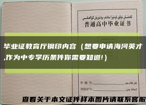 毕业证教育厅钢印内容（想要申请海河英才,作为中专学历条件你需要知道!）缩略图